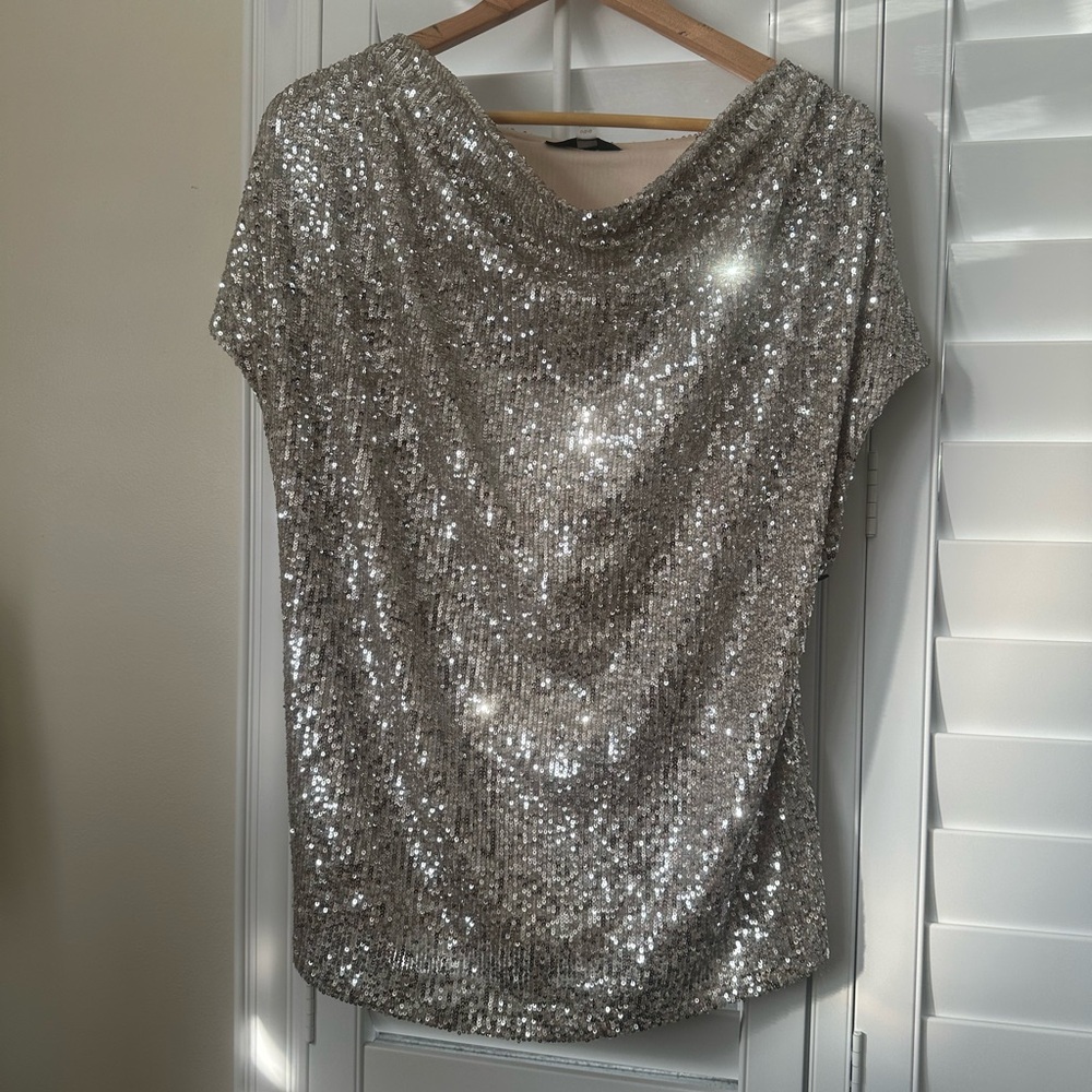 Cable & Gauge Shimmering Silver Sequin Blouse